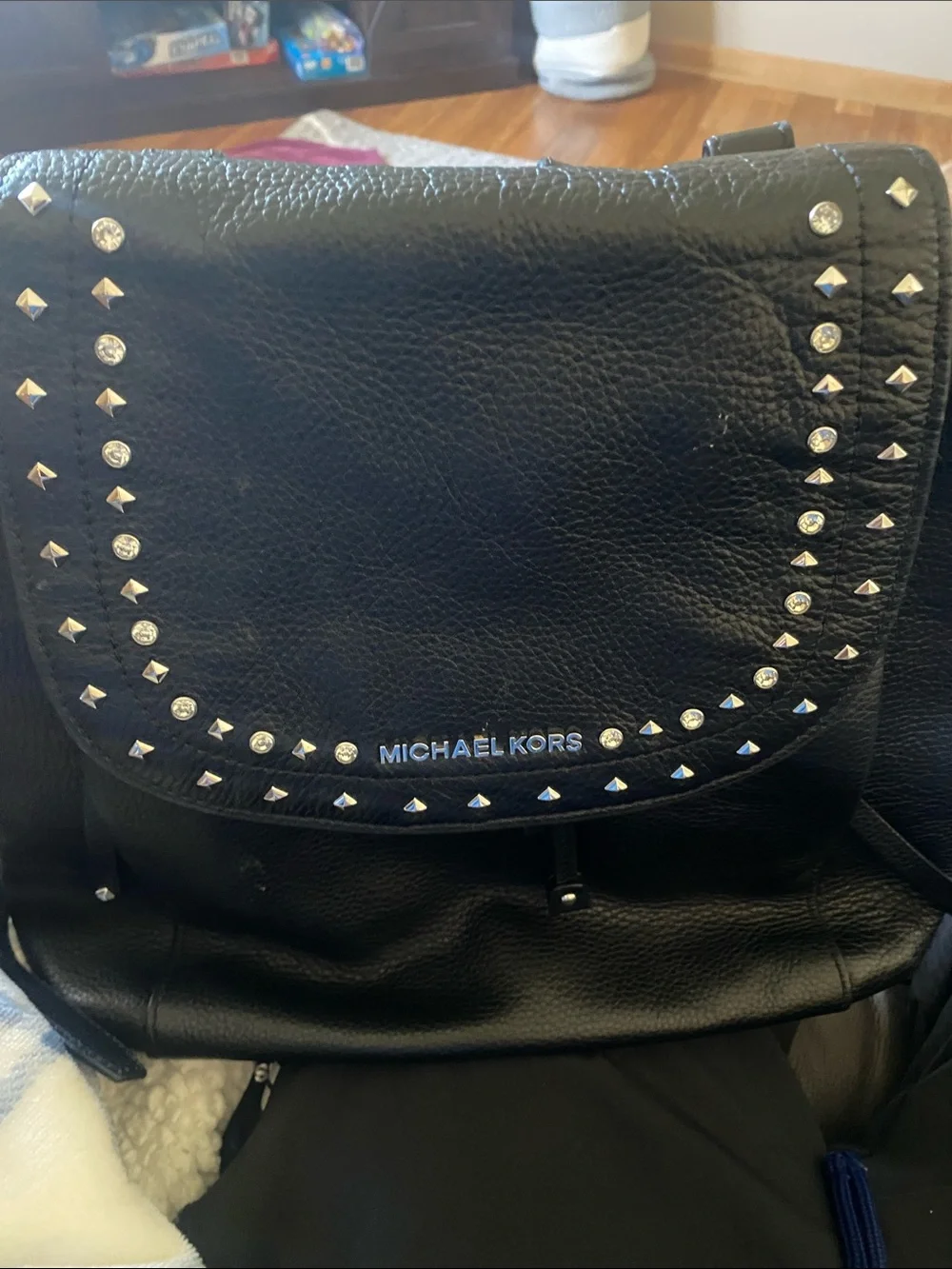 Michael Kors Riley Black Pebbled Leather Studded Backpack. - Picture 14 of 14